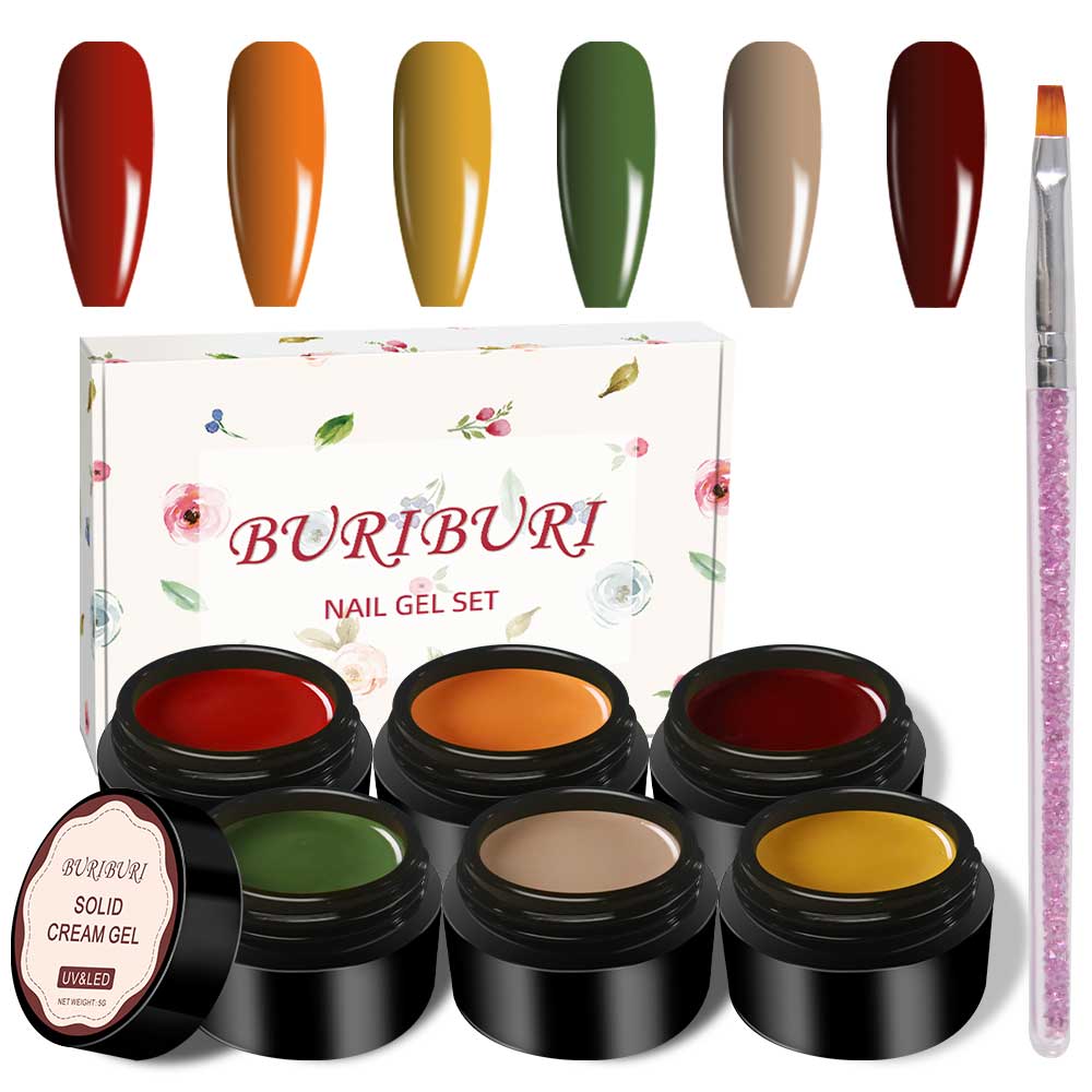 Shiny Glitter - 6 Colors Solid Cream Gel Nails Polish Set