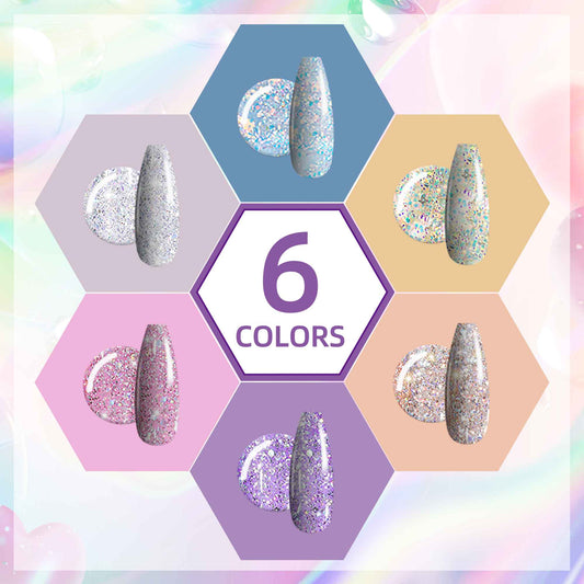 Shiny Glitter - 6 Colors Solid Cream Gel Nails Polish Set