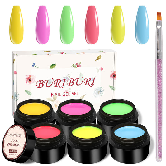 Neon Space - 6 Colors Solid Cream Gel Nails Polish Set