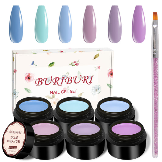 Blue & Purple Series - 6 Colors Solid Cream Gel Nails Polish Set