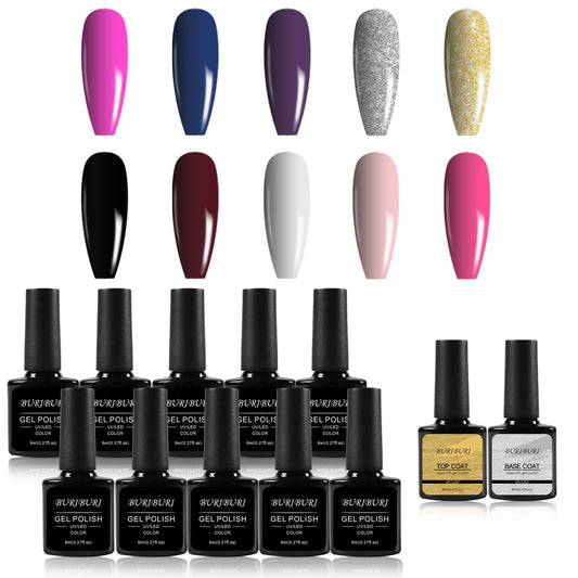 10 Colors Gel Nails Polish Set with Base & Top Coat