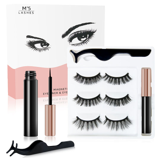 3 Pairs 3D 8-15MM Magnetic Eyelashes & Eyeliner Kit Reusable No Glue False Lashes