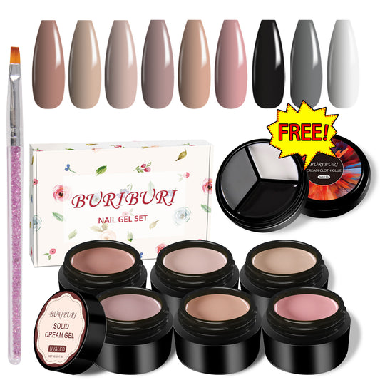 Classic Nude Color 6 Colors Set + Free 3-colors-in-1 (#12) Solid Cream Gel Polish