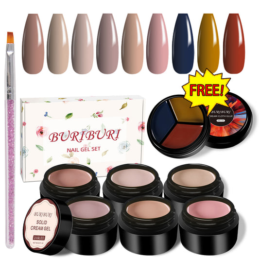 Classic Nude Color 6 Colors Set + Free 3-colors-in-1 (#19) Solid Cream Gel Polish