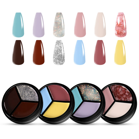 4pcs 3-Colors-in-1 Solid Cream Gel Polish 12 Colors - Bubble Land