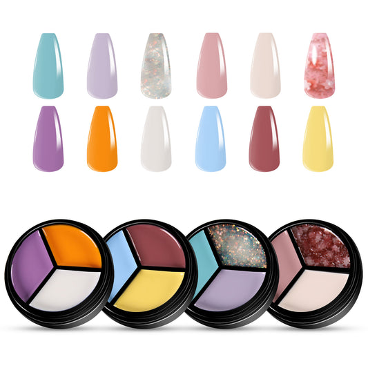 4pcs 3-Colors-in-1 Solid Cream Gel Polish 12 Colors - Perfect Macaron