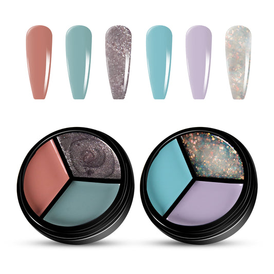 2pcs 3-Colors-in-1 Solid Cream Gel Polish 6 Colors - Mercury + Neptune