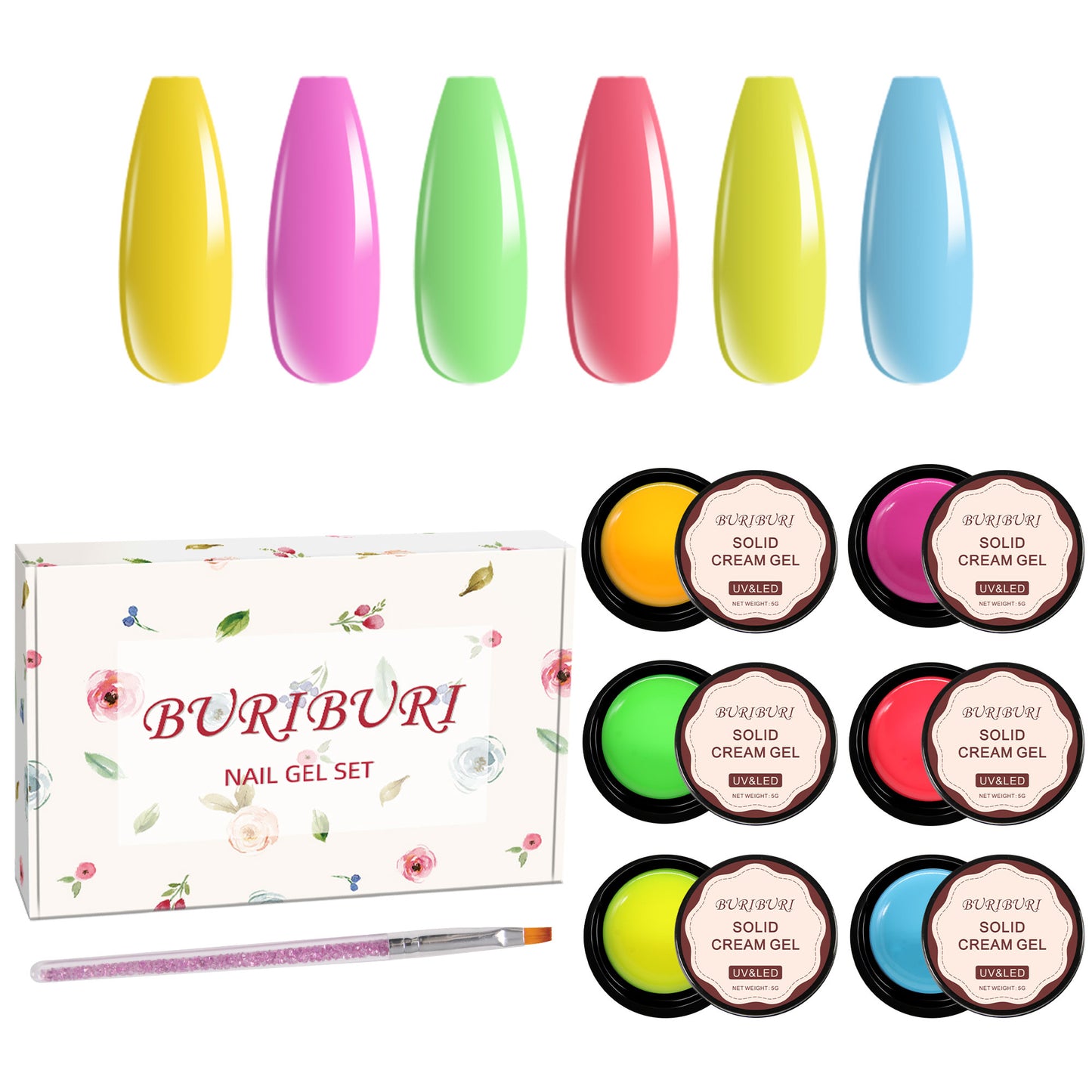 Neon Space - 6 Colors Solid Cream Gel Nails Polish Set