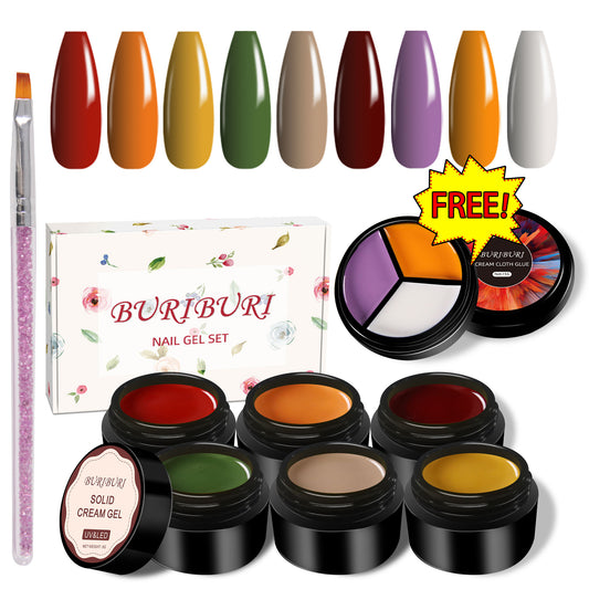 Happy Festive Color 6 Colors Set + Free 3-colors-in-1 (#01) Solid Cream Gel Polish