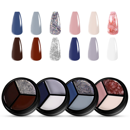 4pcs 3-Colors-in-1 Solid Cream Gel Polish 12 Colors - Beach For Vacation