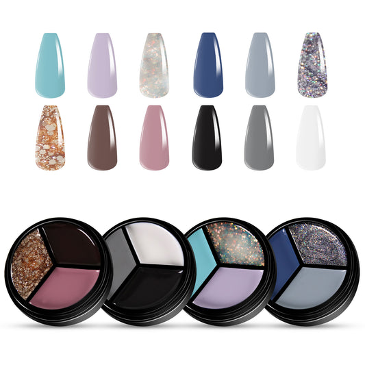 4pcs 3-Colors-in-1 Solid Cream Gel Polish 12 Colors - Ocean World