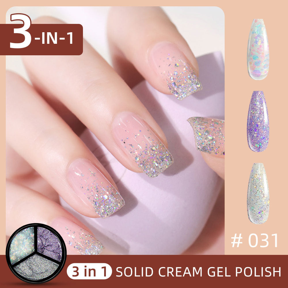 3 Colors in 1 Solid Cream Gel Polish - Blue-green, Soft Pink, Slightly Shiny Pink
