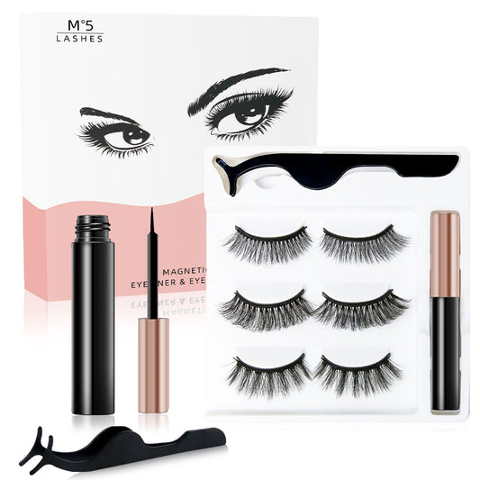 3 Pairs 3D 8-20mm Magnetic Eyelashes & Eyeliner Kit Reusable No Glue False Lashes