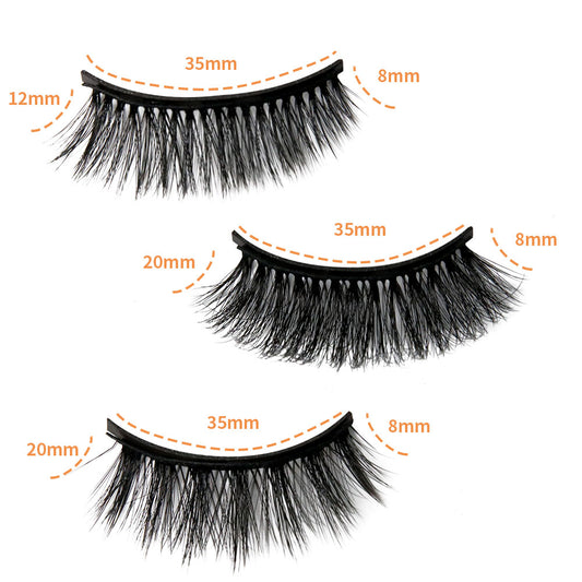 3 Pairs 3D 8-20mm Magnetic Eyelashes & Eyeliner Kit Reusable No Glue False Lashes
