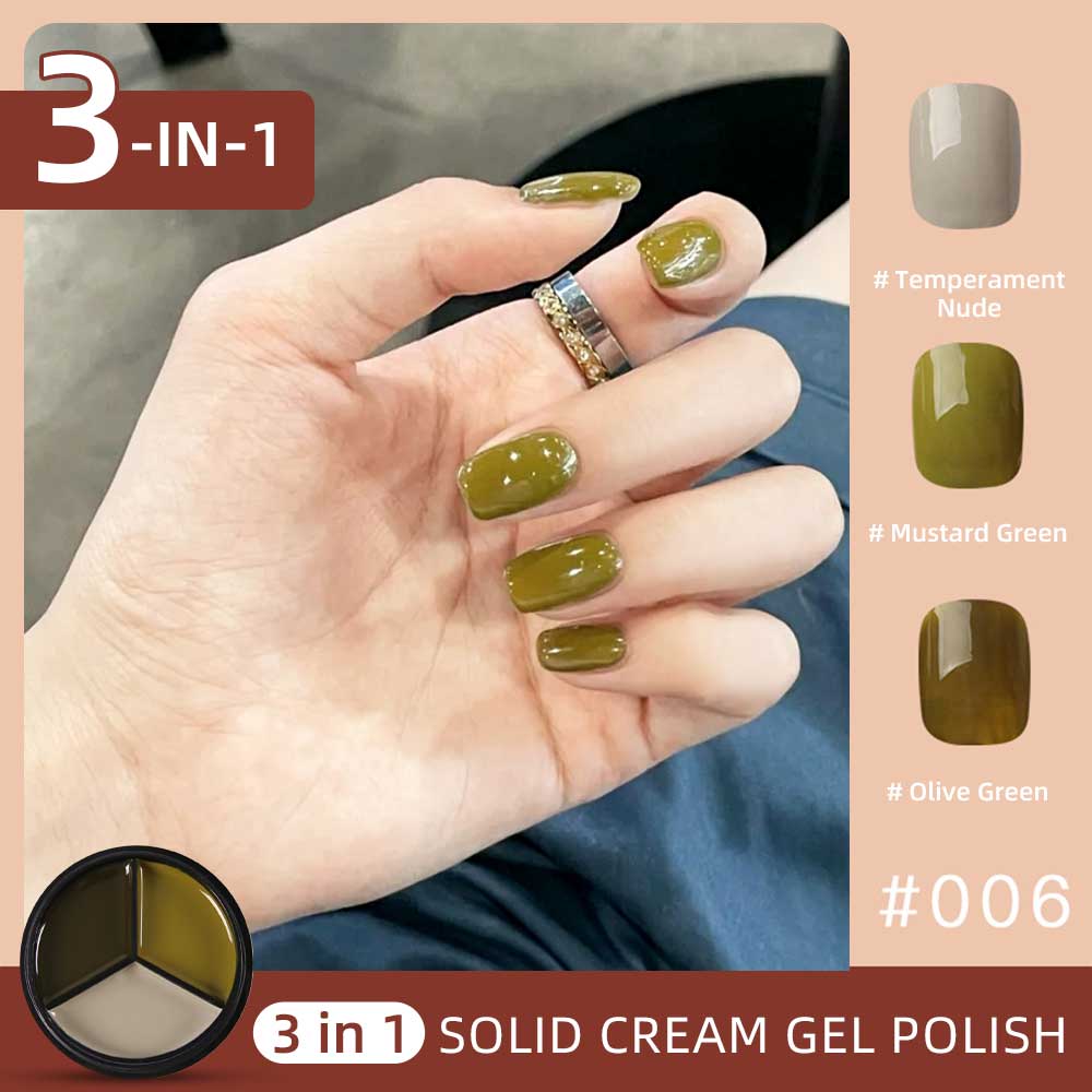 3 Colors in 1 Solid Cream Gel Polish - Temperament Nude, Mustard Green –  BURIBURI STORE