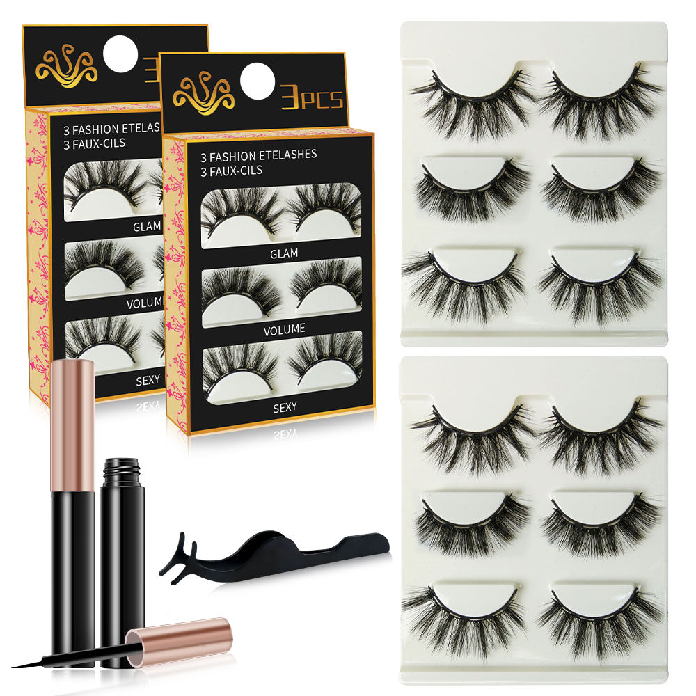 3 Pairs 3D 5-15mm Magnetic Eyelashes & Eyeliner Kit Reusable No Glue False Lashes