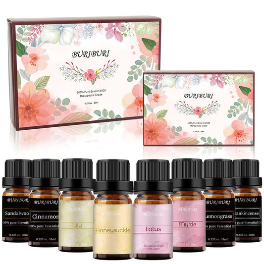 Sandalwood, Frankincense, Cinnamon, Lemongrass, Honeysuckle, Lily, Lotus, Myrtle essential oil set
