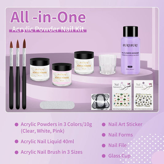 11Pcs Acrylic Nail Powder Set with Acrylic Nail Brush