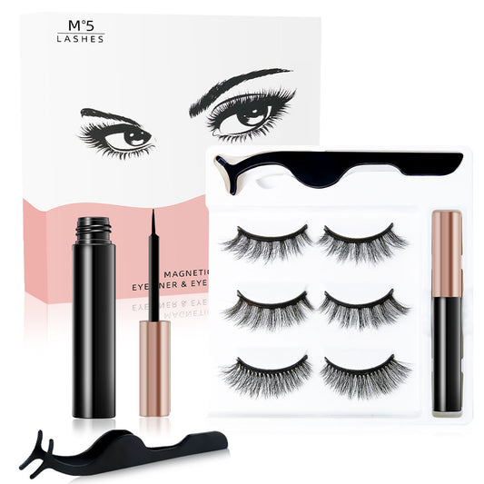 3 Pairs 3D 5-15mm Magnetic Eyelashes & Eyeliner Kit Reusable No Glue False Lashes