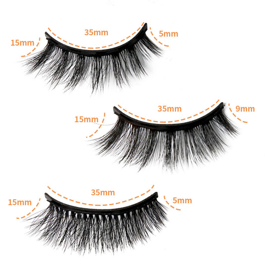 3 Pairs 3D 5-15mm Magnetic Eyelashes & Eyeliner Kit Reusable No Glue False Lashes