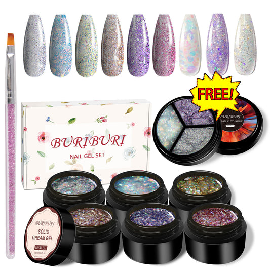 Shiny Glitter 6 Colors Set + Free 3-colors-in-1 (#31) Solid Cream Gel Polish