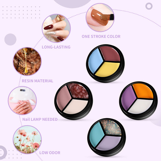 4pcs 3-Colors-in-1 Solid Cream Gel Polish 12 Colors - Perfect Macaron