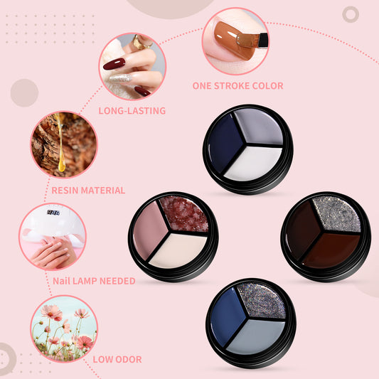 4pcs 3-Colors-in-1 Solid Cream Gel Polish 12 Colors - Beach For Vacation