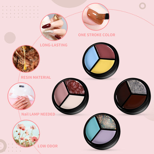 4pcs 3-Colors-in-1 Solid Cream Gel Polish 12 Colors - Bubble Land