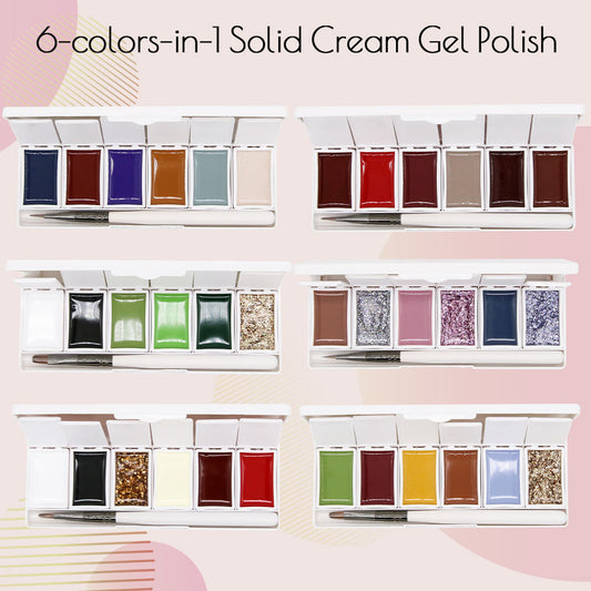 6 Colors in 1 Solid Cream Pudding Gel Nail Polish