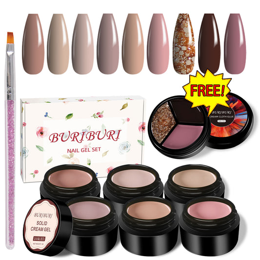 Classic Nude Color 6 Colors Set + Free 3-colors-in-1 (#08) Solid Cream Gel Polish