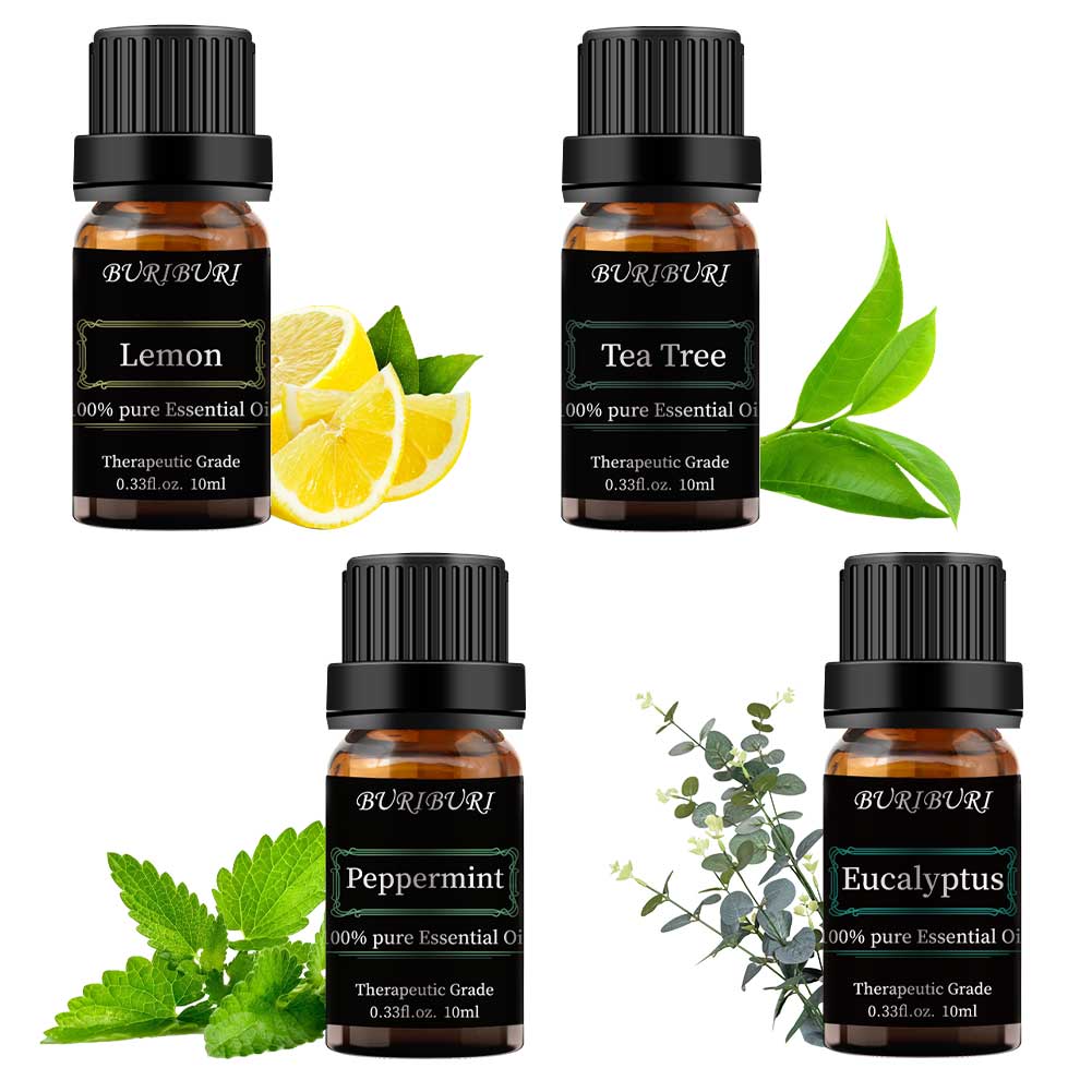Lemon, Tea Tree, Eucalyptus, Peppermint essential oil