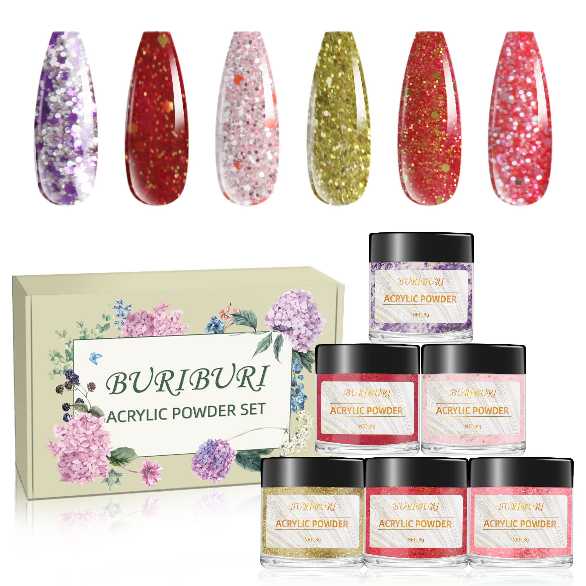 Festive Atmosphere - 6 Colors Nails Glitter Acrylic Powder Set