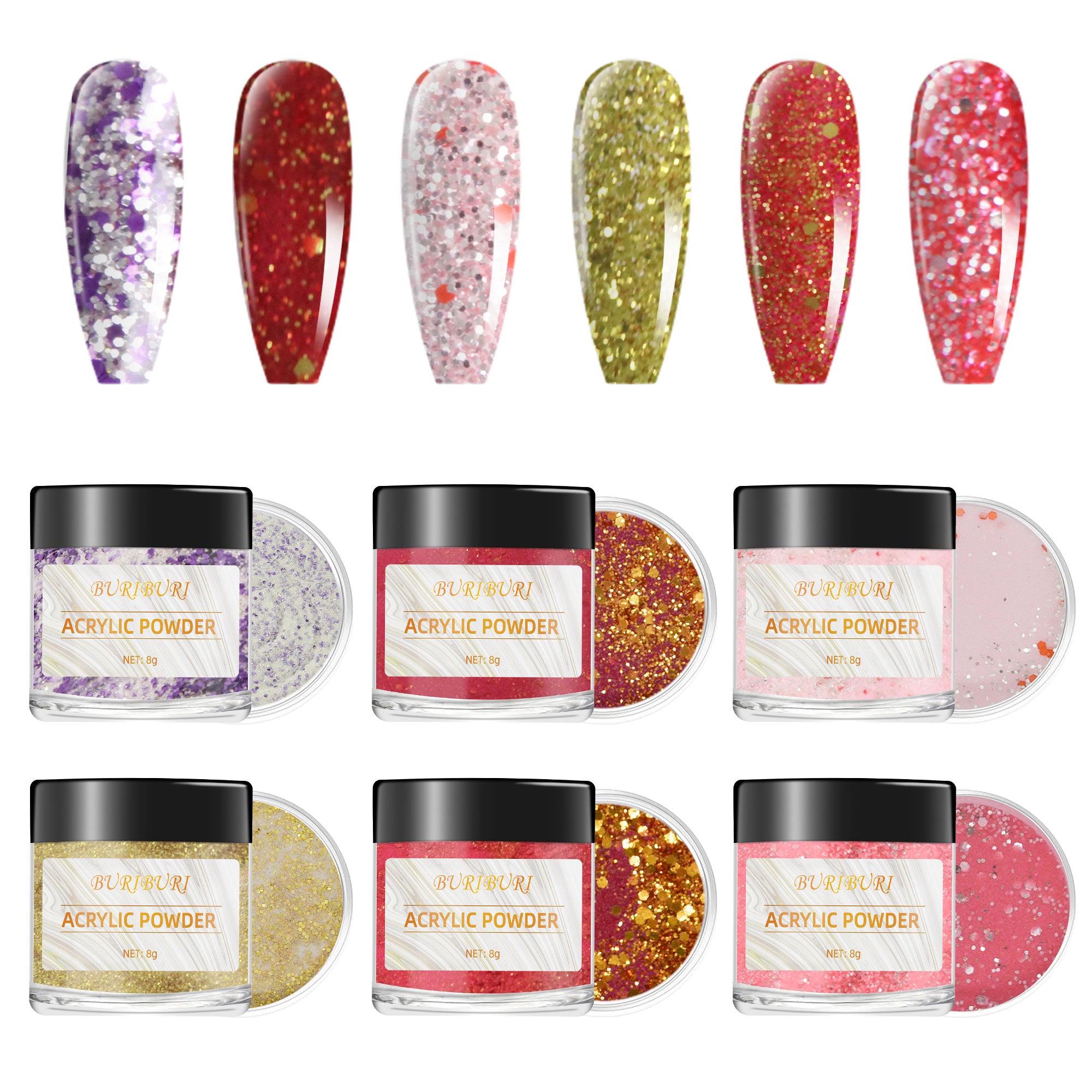 Festive Atmosphere - 6 Colors Nails Glitter Acrylic Powder Set