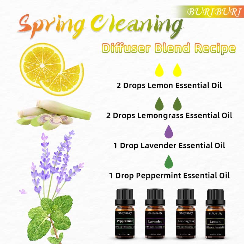 Spring Cleaning Diffuser Blends - Lavender Lemon Lemongrass Peppermint Essential Oils Set