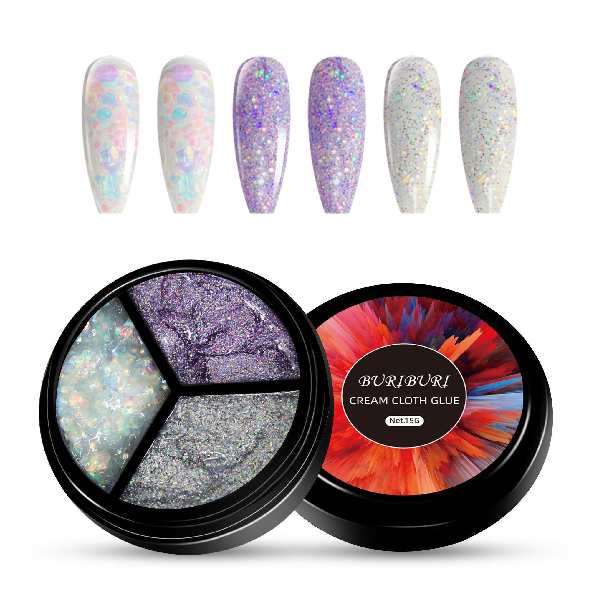 3 Colors in 1 Solid Cream Gel Polish - Glitter Purple, Glitter Silver, Glitter Colorful