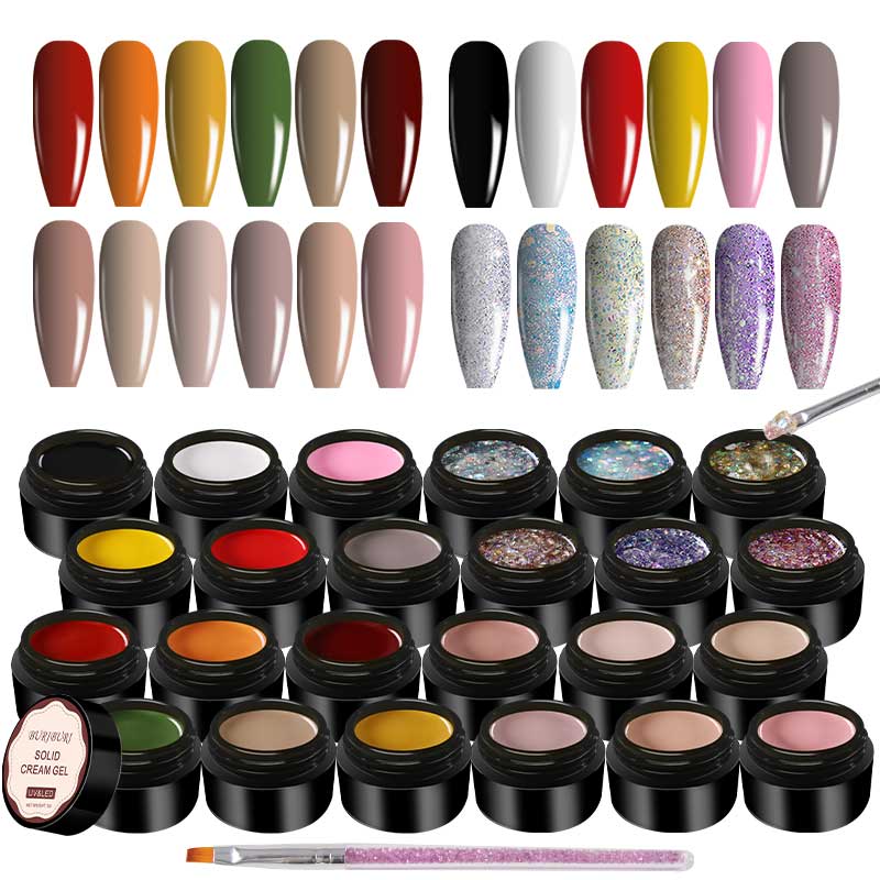 6 Colors Pack Canned Solid Cream Pudding Gel Polish Set - Total 24 Colors