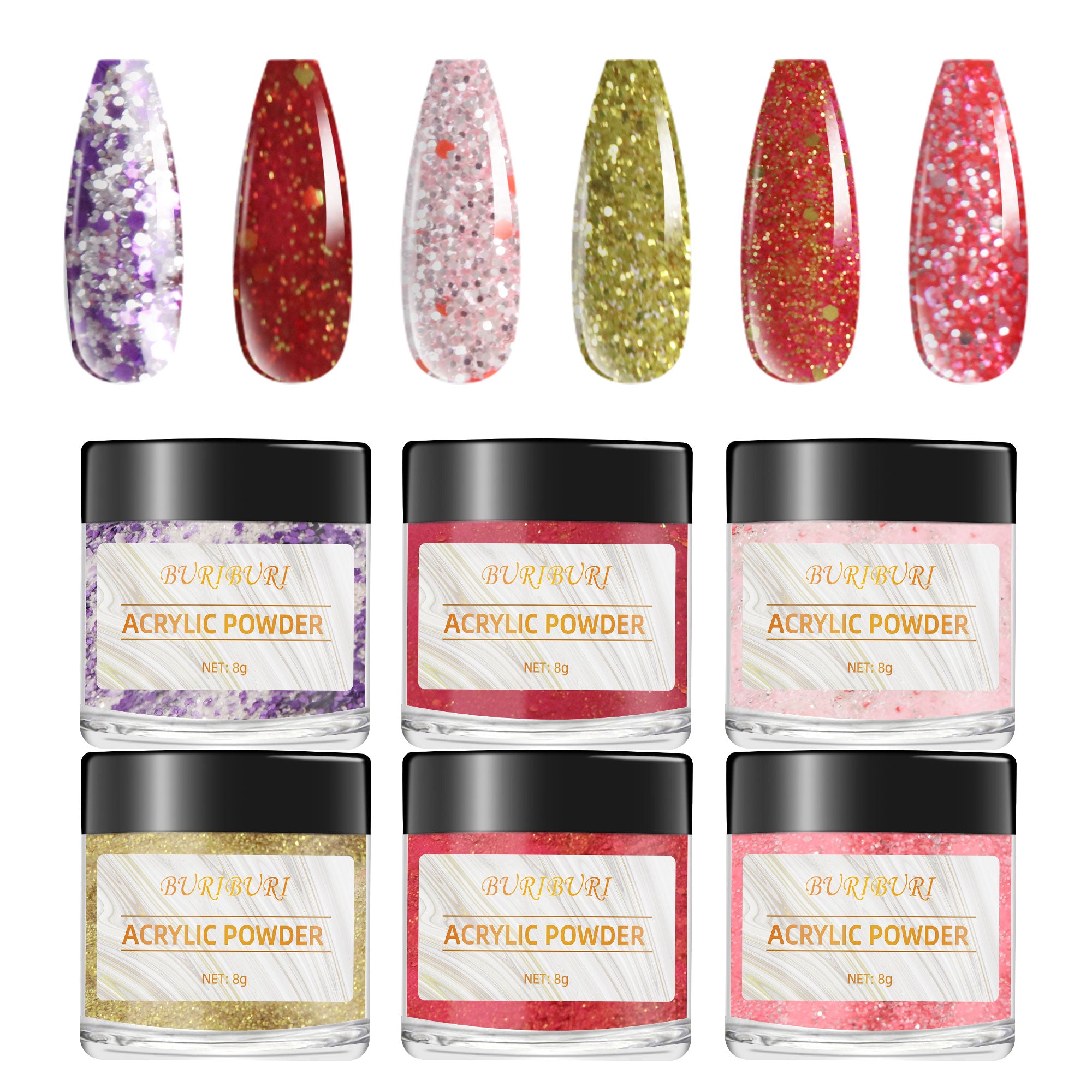 Festive Atmosphere - 6 Colors Nails Glitter Acrylic Powder Set