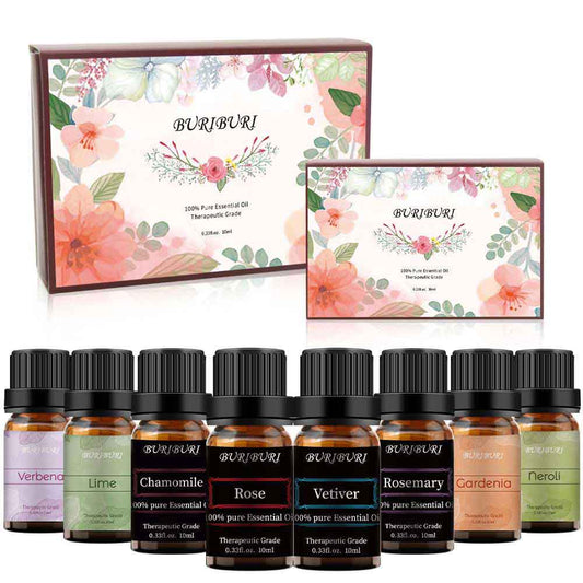Lime, Verbena, Neroli, Gardenia, Chamomile, Rose, Vetiver, Rosemary essential oil set