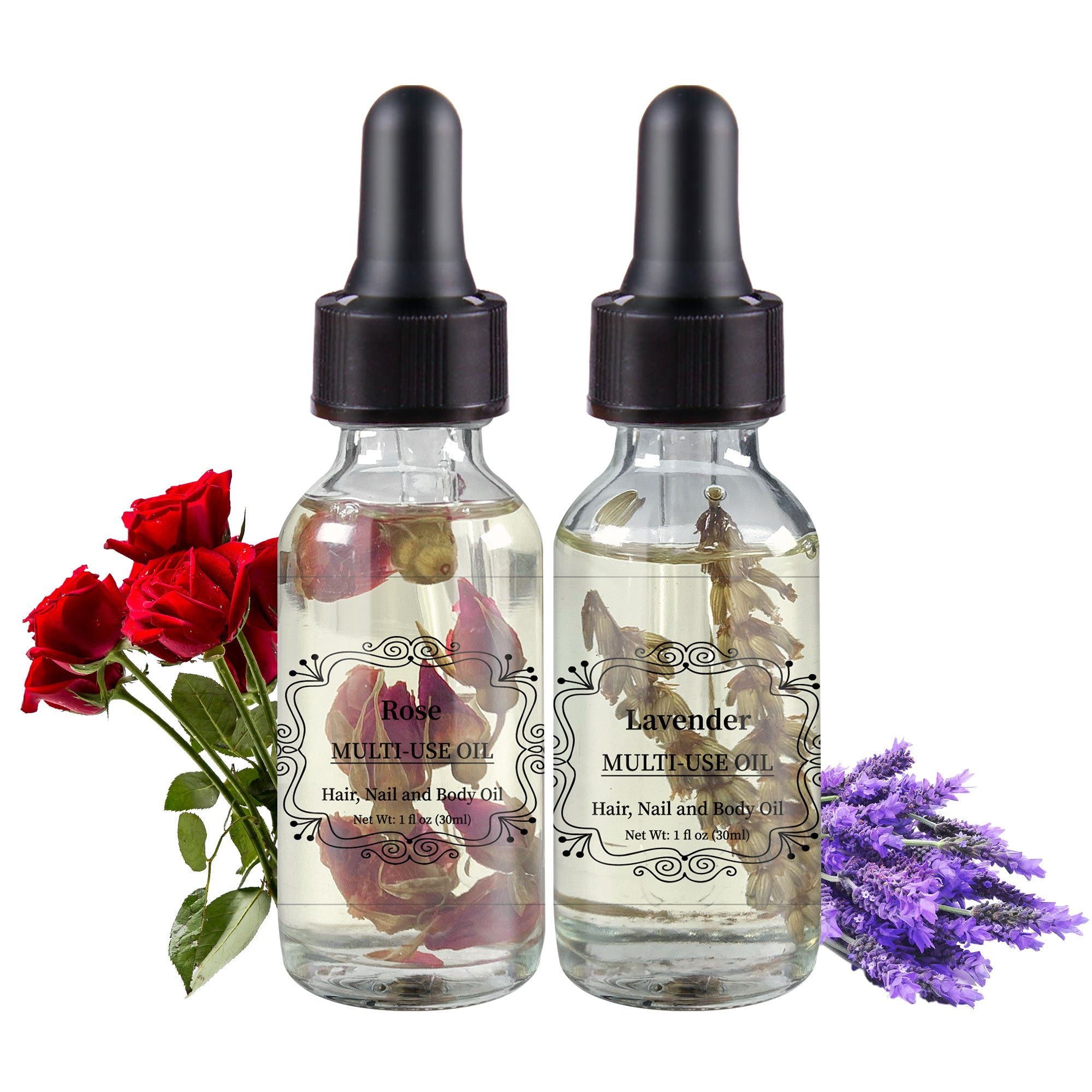 2pcs Lavender + Rose Multi-Use Oil Flower Body Oils Set