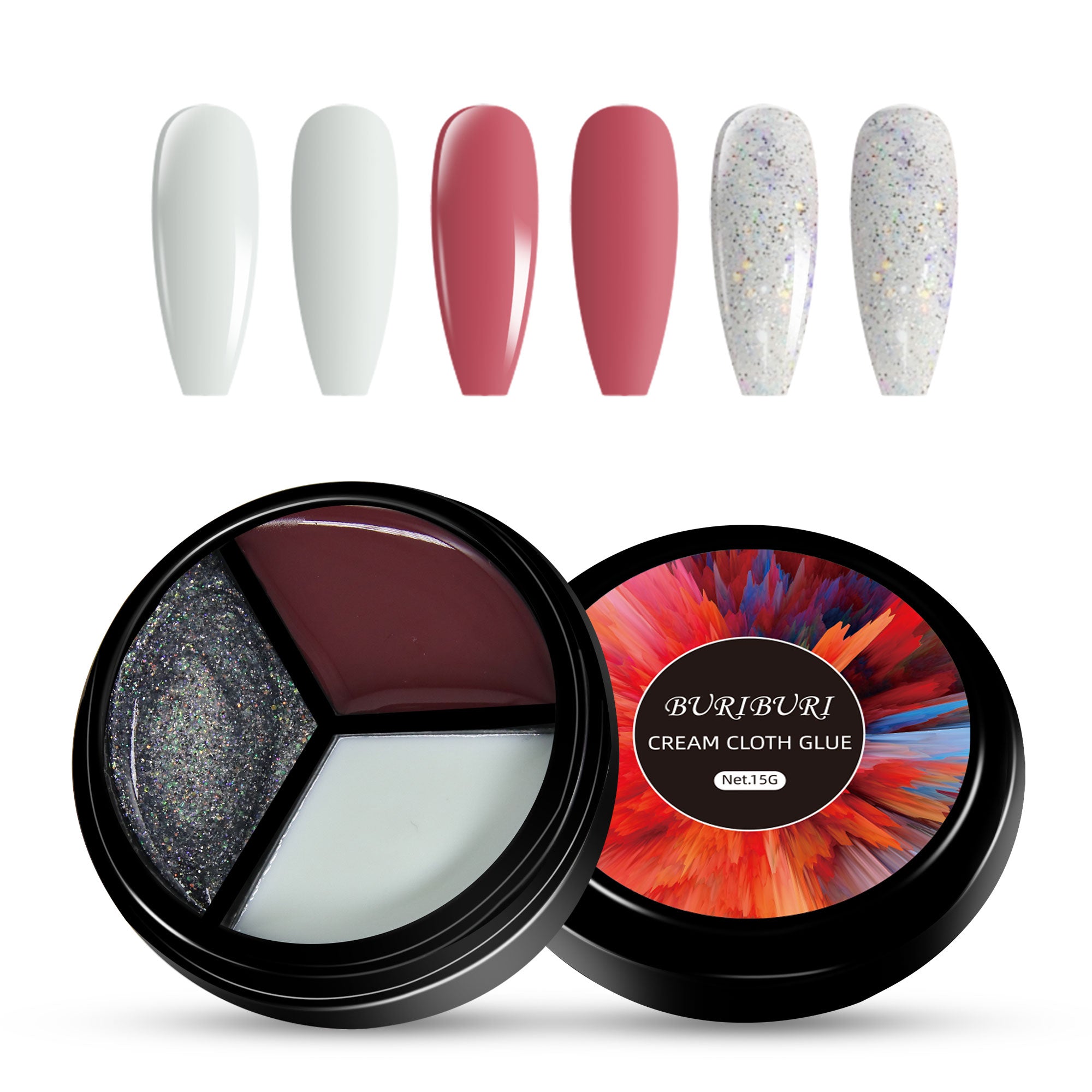 3 Colors in 1 Solid Cream Gel Polish - White, Watermelon Red, Glitter Silver