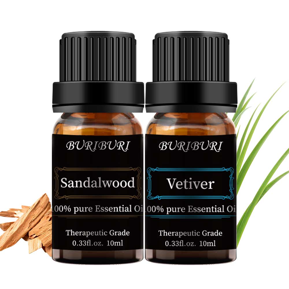 2pcs 10ml Sandalwood + Vetiver Essential Oil Set