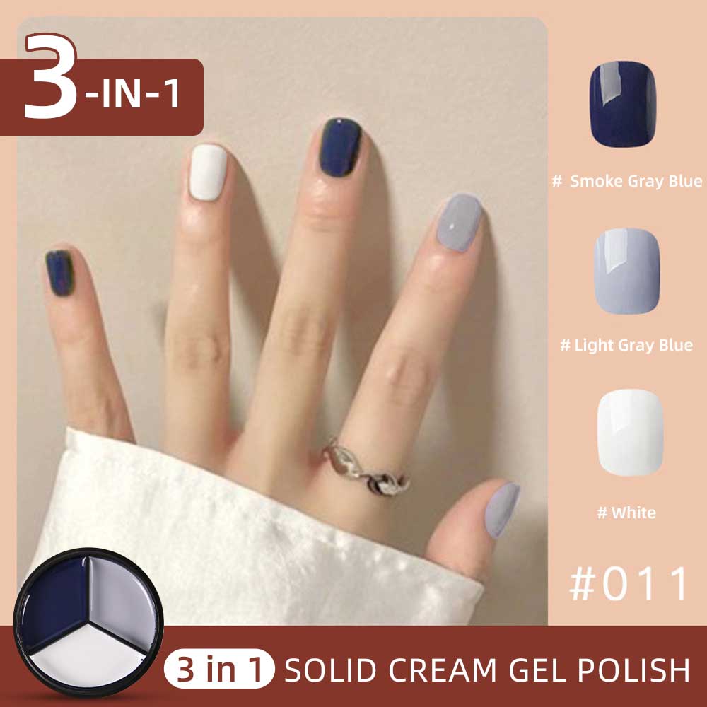 3 Colors in 1 Solid Cream Gel Polish - Glitter Silver, Fashion Gray, Ocean Blue