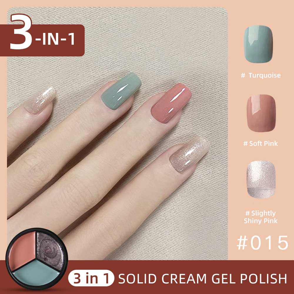 3 Colors in 1 Solid Cream Gel Polish - Glitter Silver, Fashion Gray, Ocean Blue