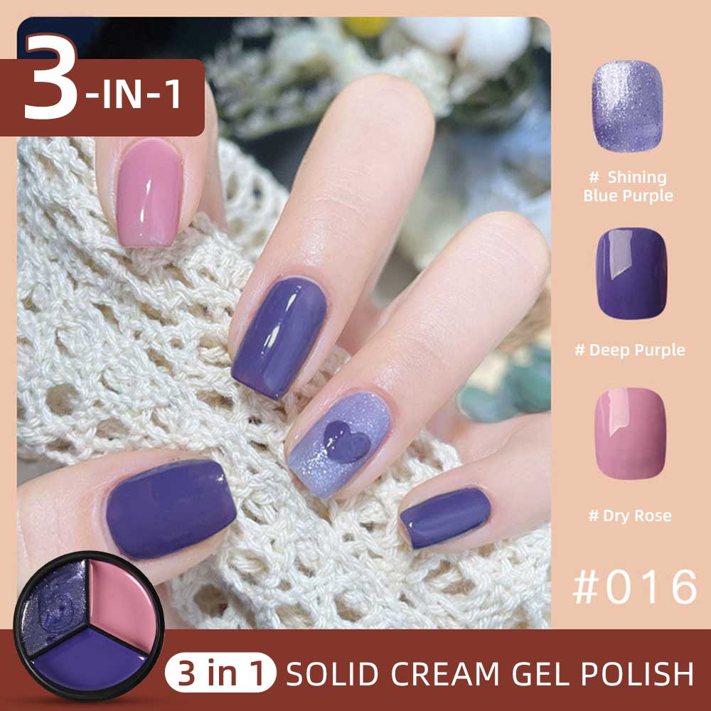 3 Colors in 1 Solid Cream Gel Polish - Candy Cream Purple, Colored Sequins, Tiffany Blue