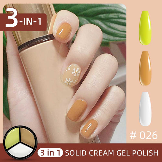 3 Colors in 1 Solid Cream Gel Polish - Canary Yellow, Light Coffee, White