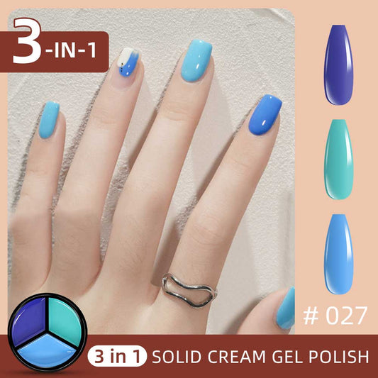 3 Colors in 1 Solid Cream Gel Polish - Blue, Lake Blue, Light Blue