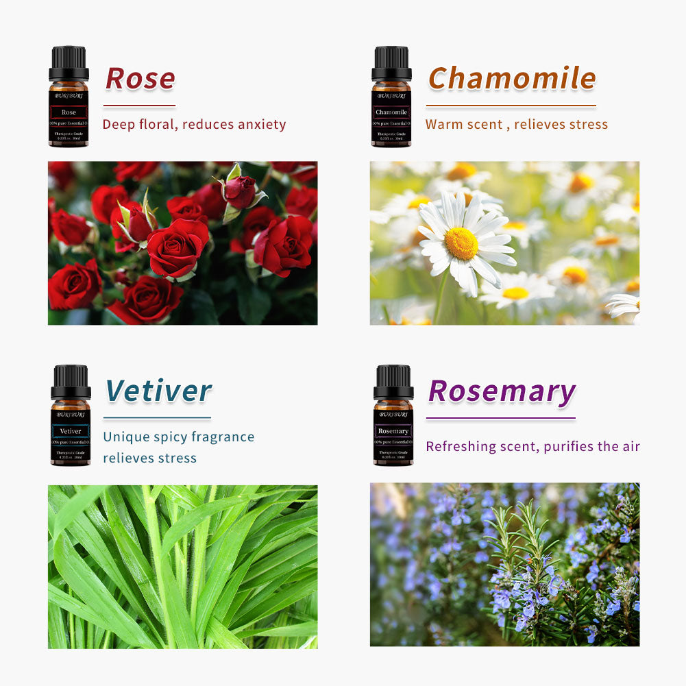 Lime, Verbena, Neroli, Gardenia, Chamomile, Rose, Vetiver, Rosemary essential oil set