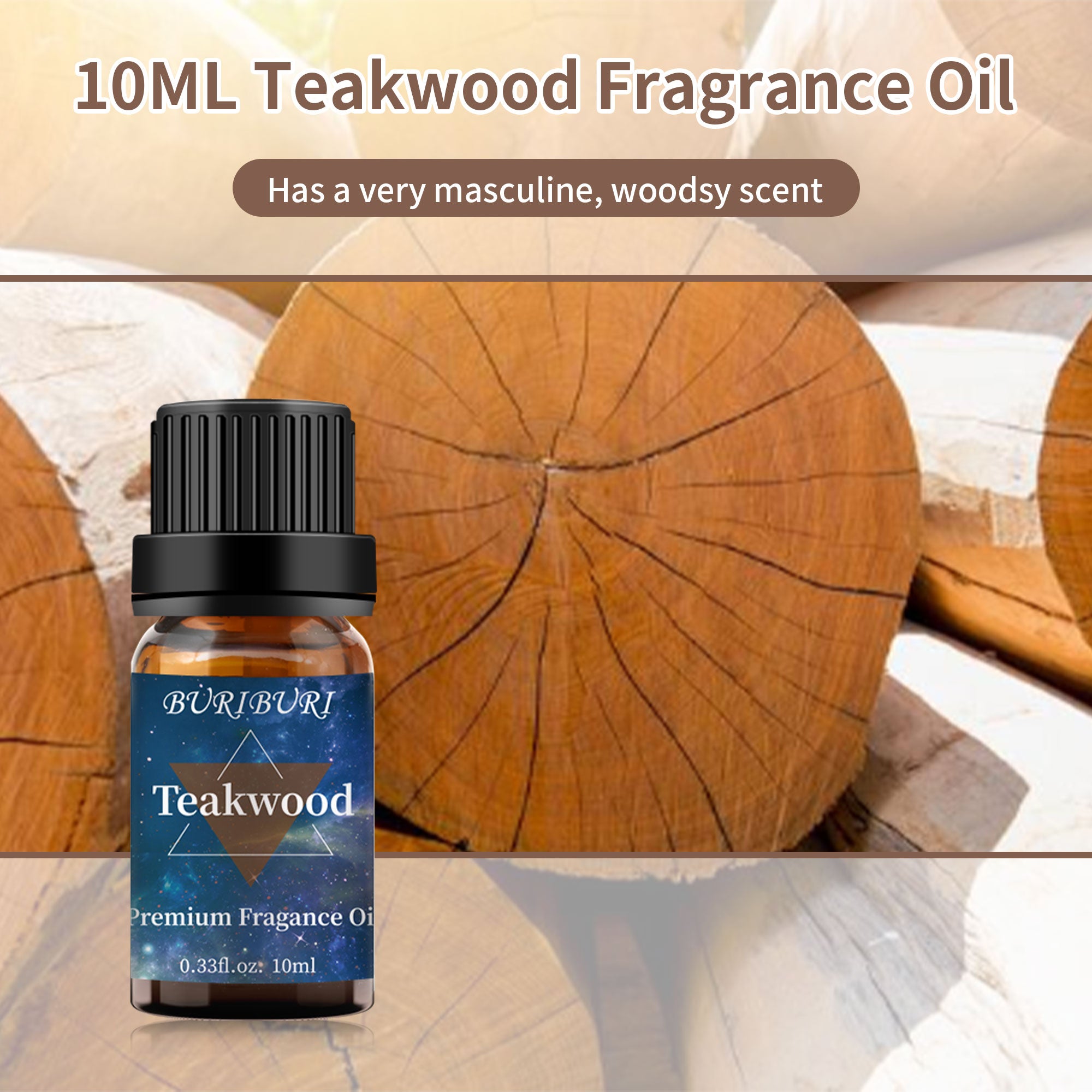 Premium Grade Teakwood Scented Fragrance Oil - 10ml