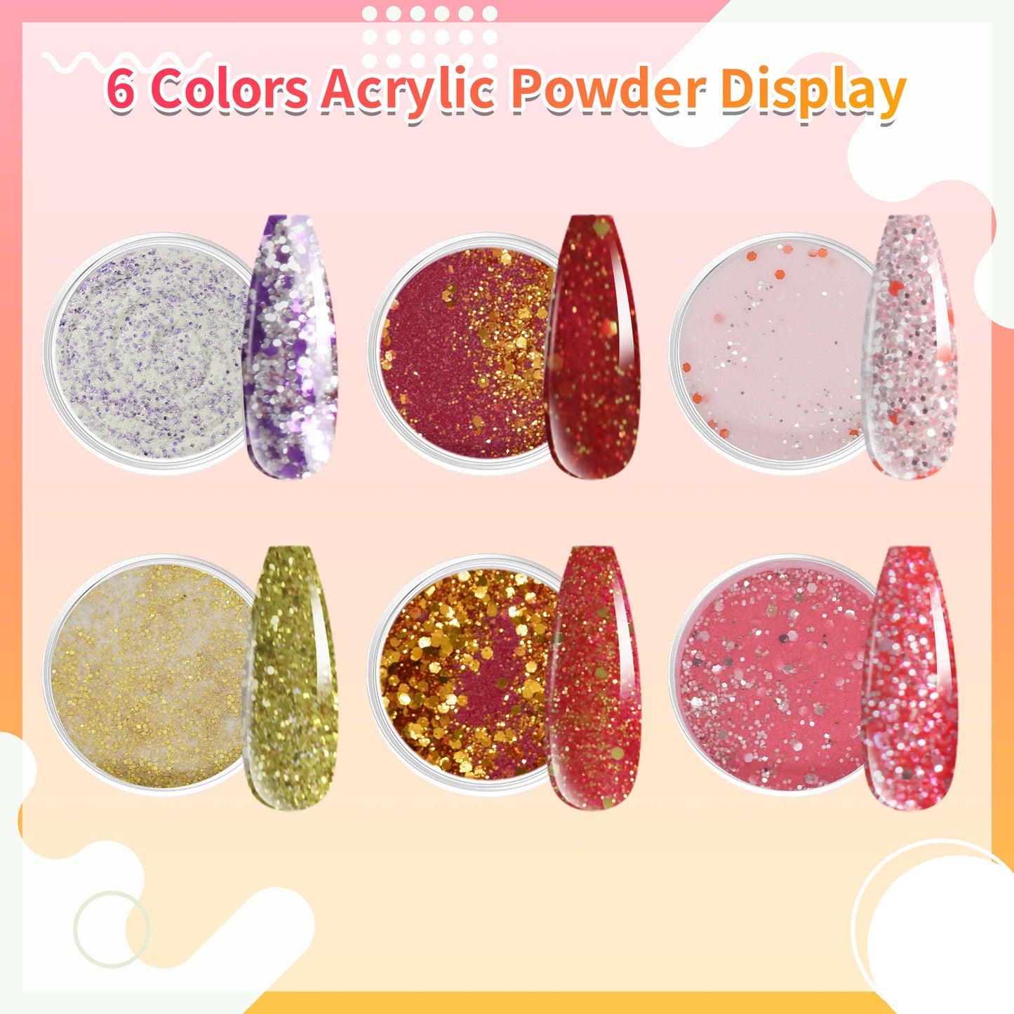 Festive Atmosphere - 6 Colors Nails Glitter Acrylic Powder Set