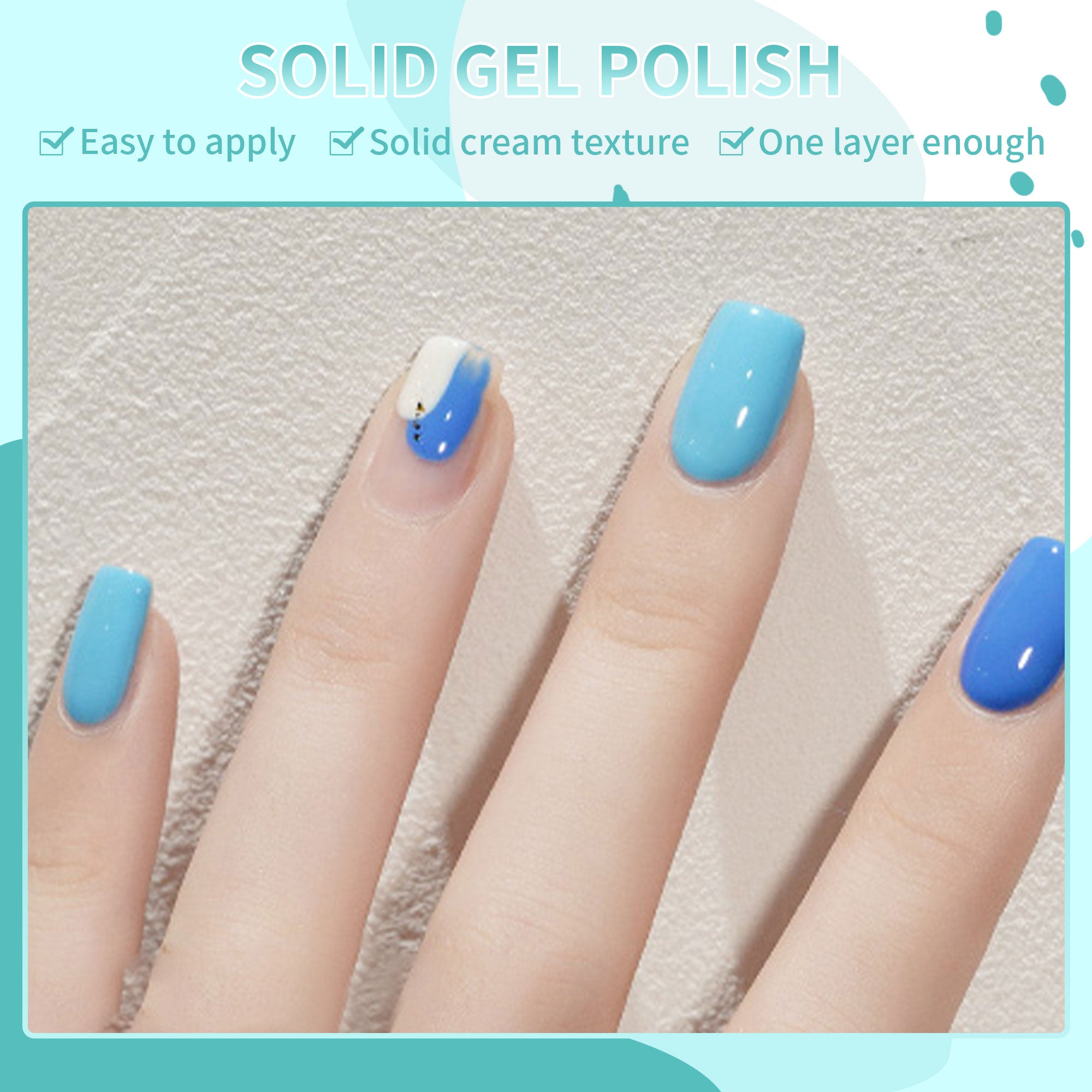 3 Colors in 1 Solid Cream Gel Polish - Blue, Lake Blue, Light Blue